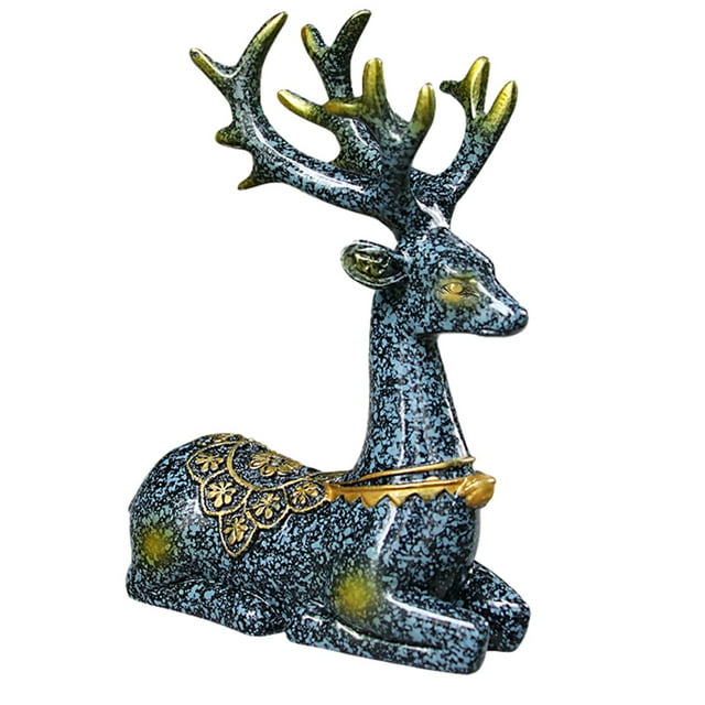 Figura de reno de resina, estatua para coche, artesanía de escritorio, regalo, obra de arte creativa, animal azul bronce