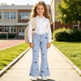 thumbnail image 4 of Spazoro Girls Flare Pants with Pockets, Flare Leg Loose Fit Star Print Zip Up Button Closure Casual Bell Bottom Trousers Blue Size 14-15, 4 of 8