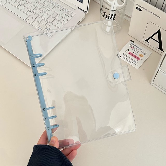 Carpeta de hojas sueltas de PVC con clip de color, 6 agujeros, transparente, para guardar tarjetas pequeñas, tamaño A5A6