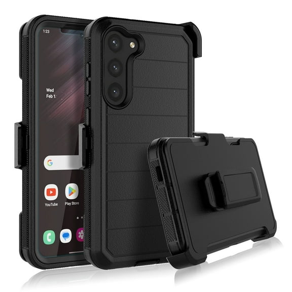 Takfox for Samsung Galaxy S23 Ultra/S23 Plus/S23 Case with Belt Clip Holster,[Built in Screen Protecotr] Shockproof Full Body Protection Kickstand Cover for Samsung Galaxy S23, Black