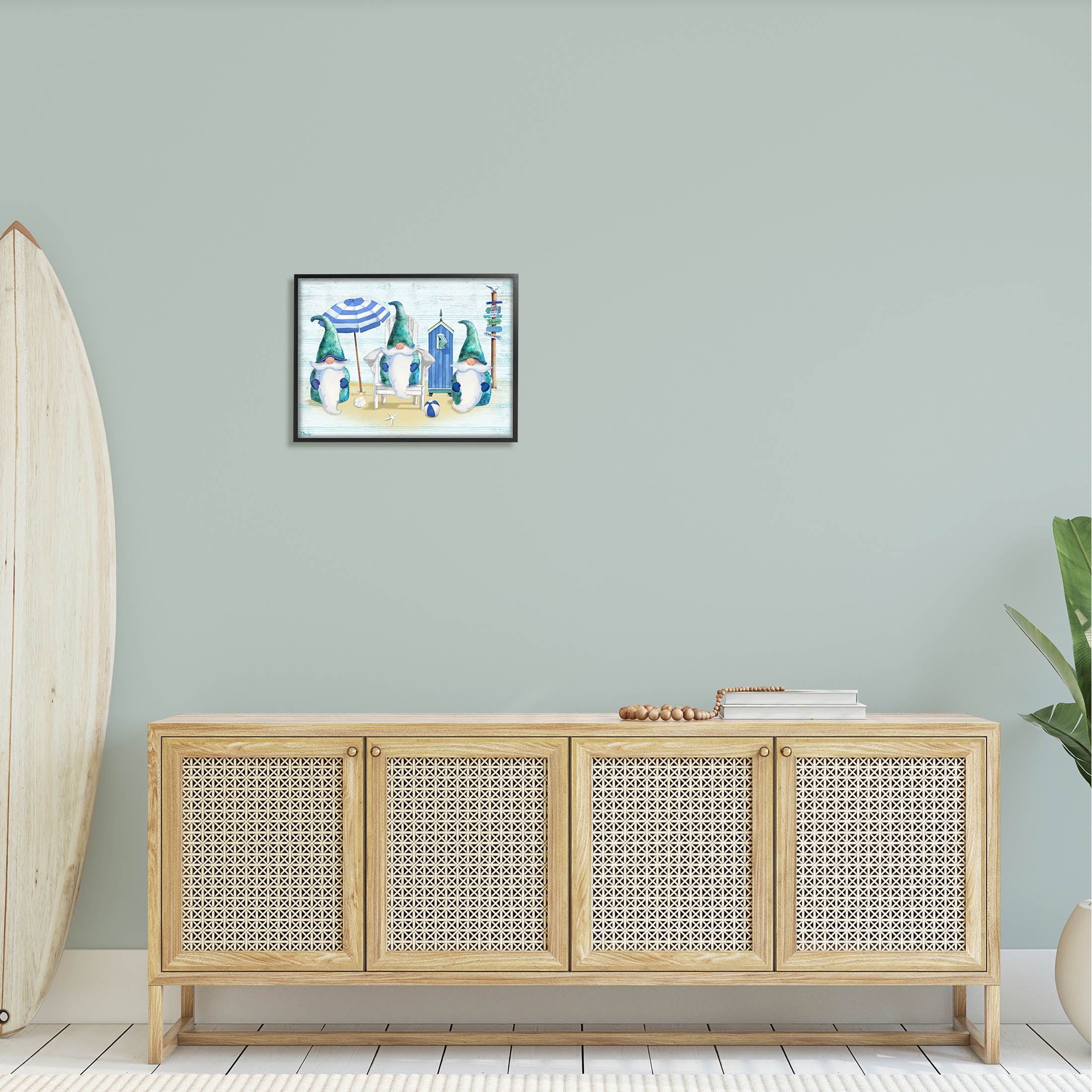 Nautical Beach Gnome Trio Fairy Tales & Fantasy Graphic Art Black Framed Art Print Wall Art