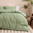 thumbnail image 2 of Sleep Zone Striped Seersucker Duvet Cover Set King, OEKO-TEX Soft Breathable Bedding, Lightweight All-Season Use, Hidden Zipper & Corner Ties, Machine Washable (Sage Green, King), 2 of 10