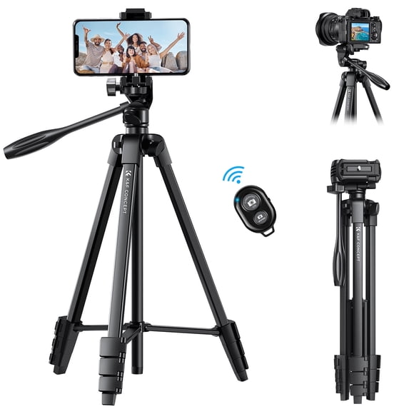 K&F Concept 60" Camera Phone Tripod Stand, 1.34 lbs Ultra Lightweight with Remote and Cellphone Holder, 360° Panorama, Cold Shoe Interface, Portable for Travel