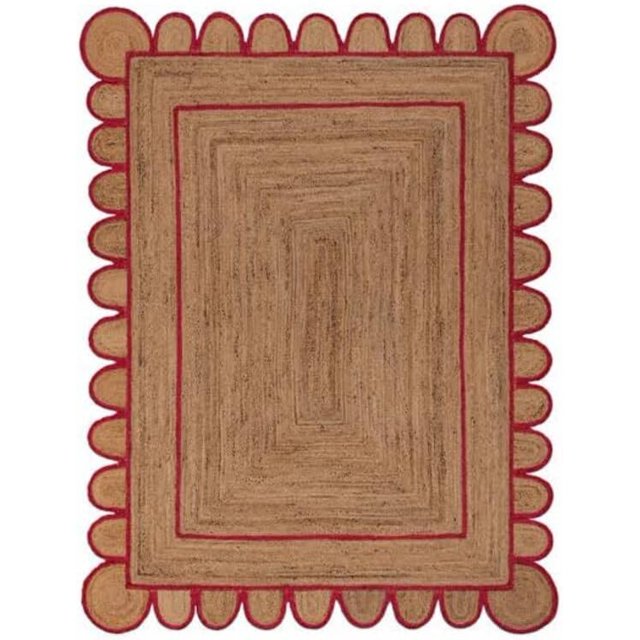 Scallop Pattern Jute Bohemian Area Rug (Pink, 9'x15')