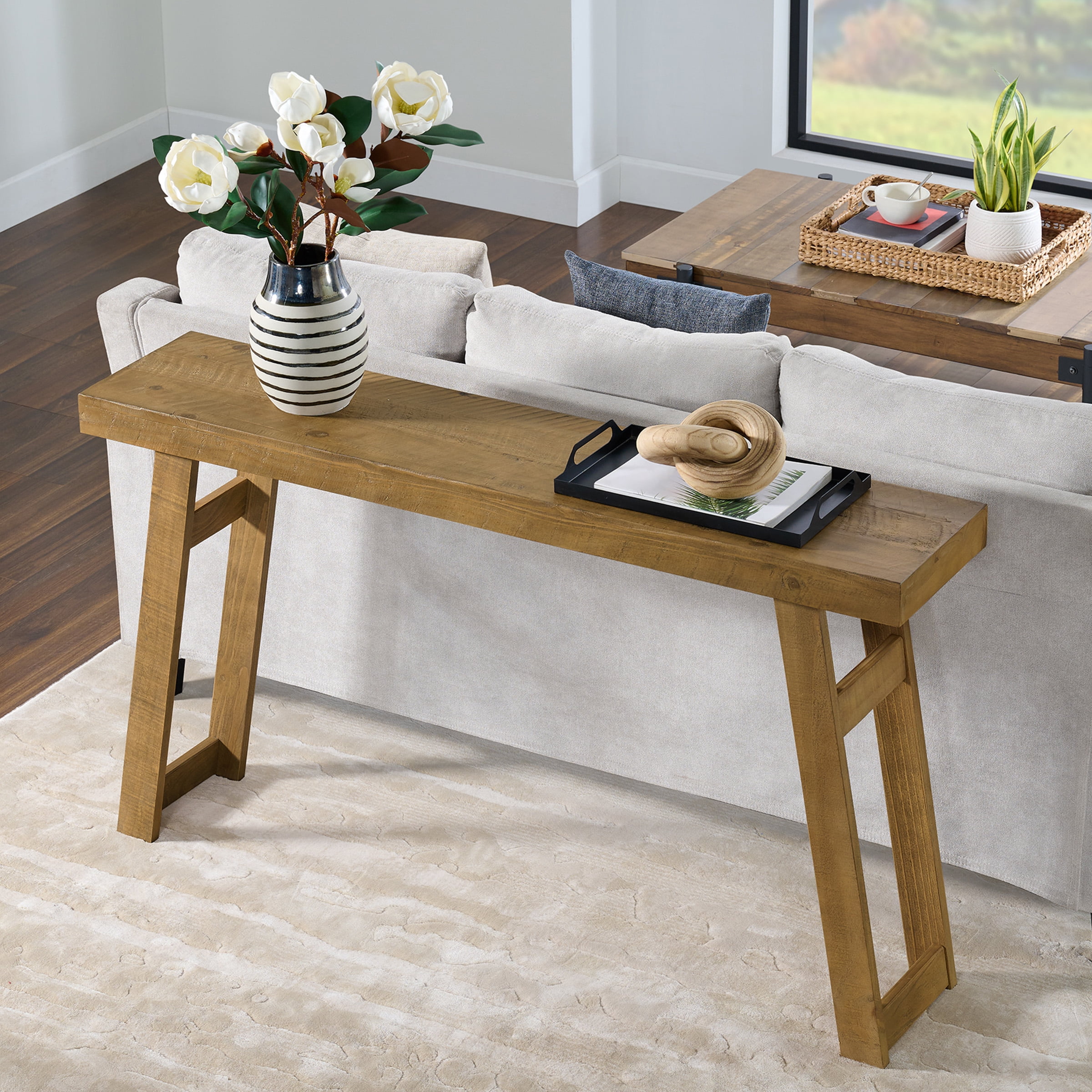 Alaterre Furniture Lawas Solid Wood Console Table - 56 Inch Modern Farmhouse Entryway Table (Oak)