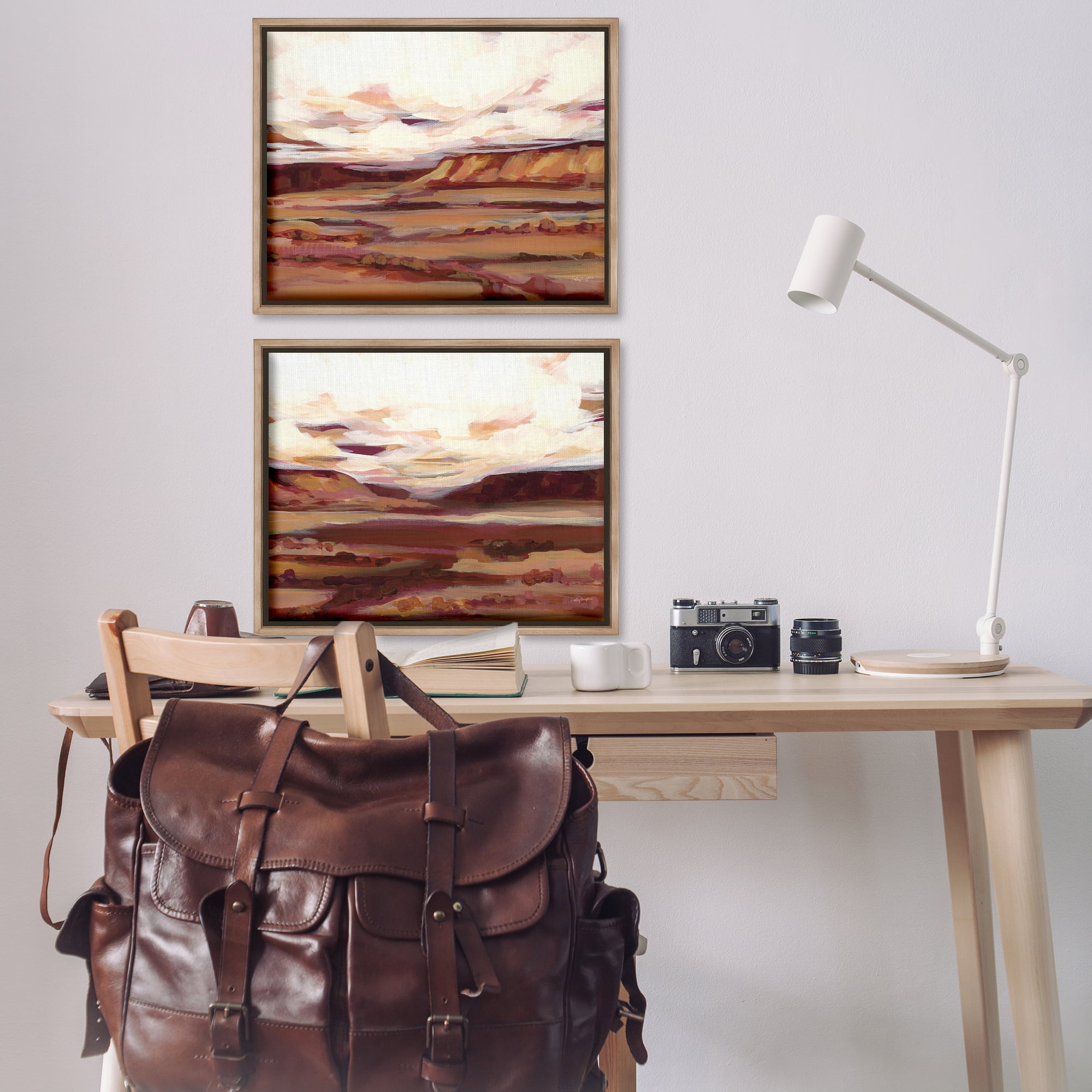 Stupell Industries Mauve Mesa Abstract Landscape Landscape & Nature Painting Brown Floater Framed Canvas Art Print Wall Art, 31 x 25, Set of 2