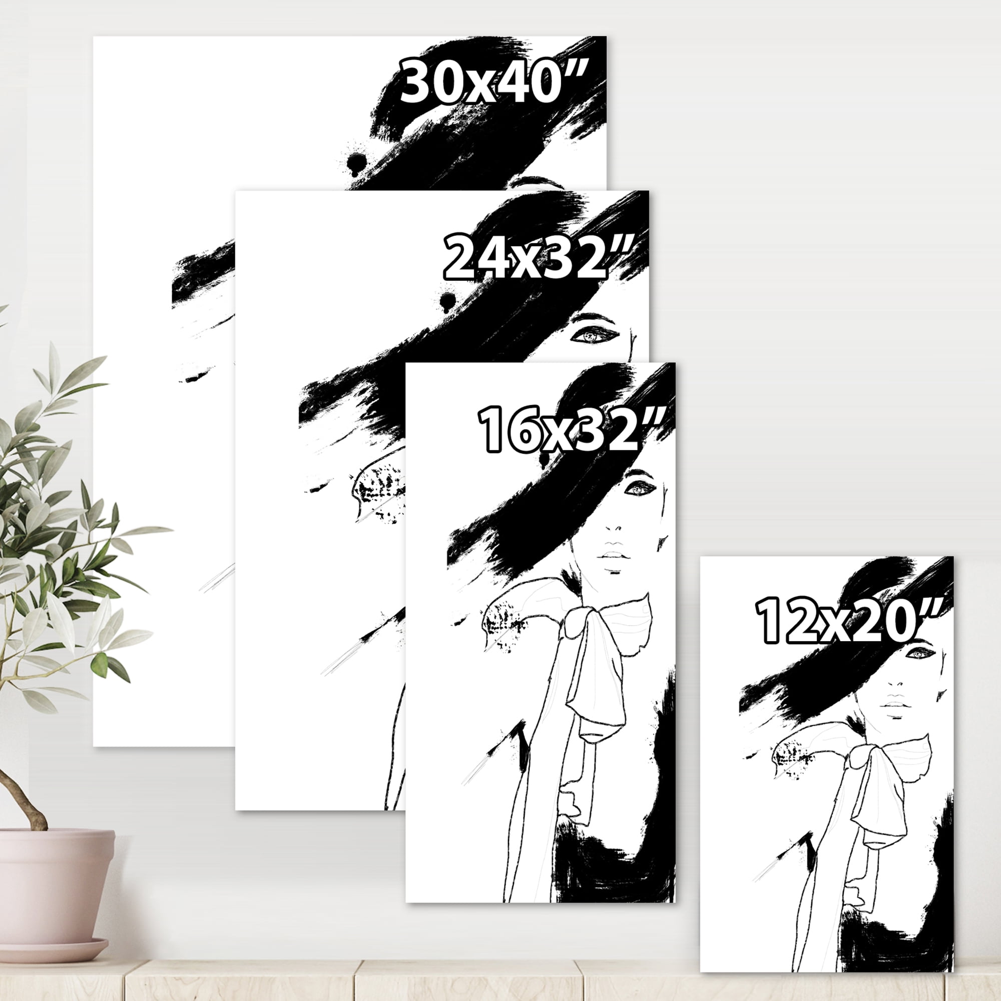 Designart ' Beautiful Black and White Model Haute Couture Fashion Woman I ' Modern Canvas Wall Art Print