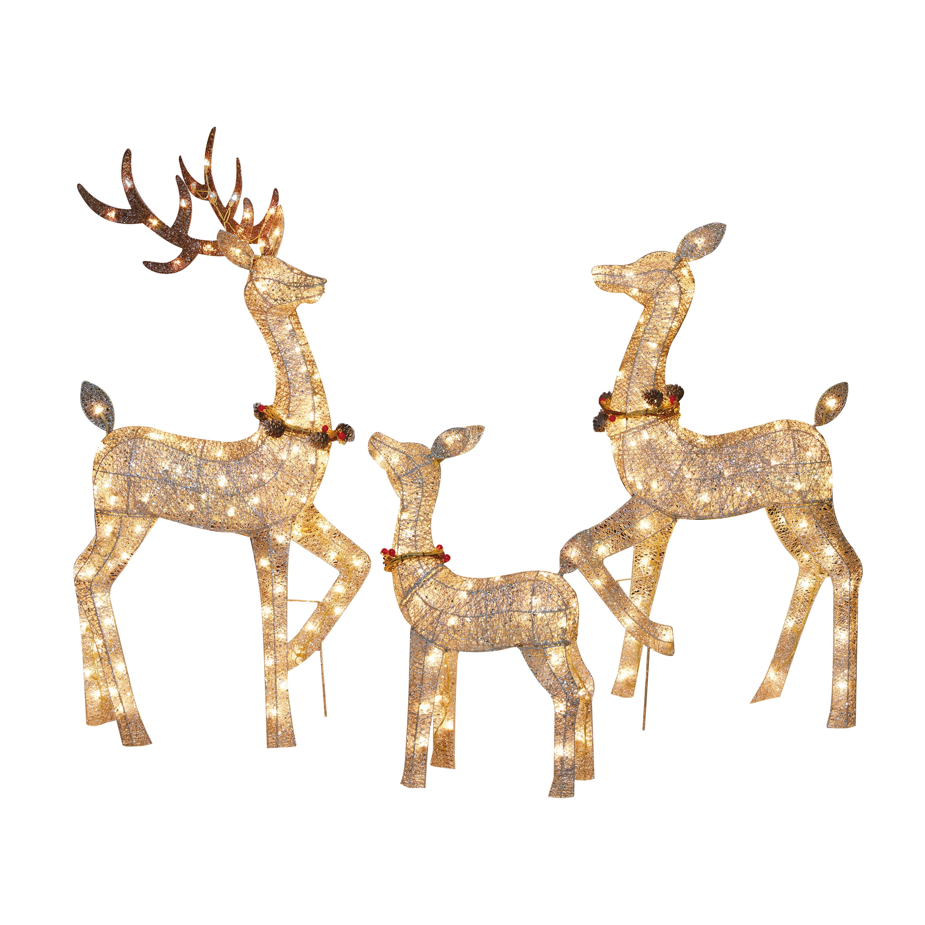 Holiday Time Set of 3 Light-up Glitter Deer Family, with 210 Clear Incandescent Christmas Lights