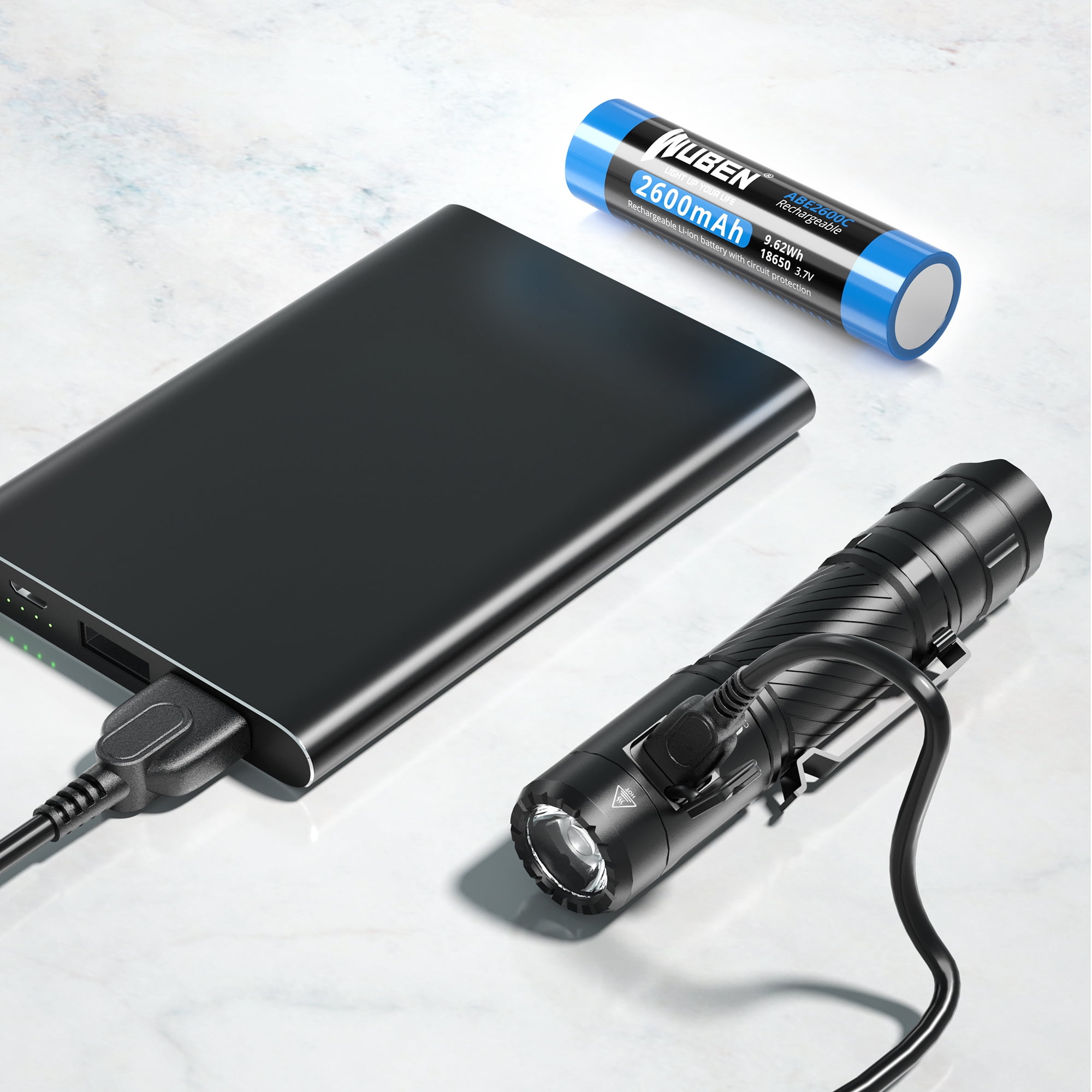 Rechargeable LED Flashlight, 1200 Lumens, 6 Modes, IP68 Water Resistant, Aluminum, 4.87 in, for Camping, Home, Emergency, Hunting, Inspection and Repair
