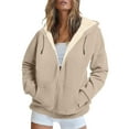 thumbnail image 3 of Hrsba Womens Sweatshirts Coat Womens Winter Loose Sweatshirt Pocket Tops Solid Color Long Sleeve Fleece Zip Up Hoodie with Pockets Casual Cold Weather Outerwear, 3 of 5