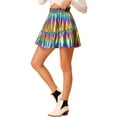 thumbnail image 4 of INSPIRE CHIC Women's High Waist Metallic Shiny Ruffle A-Line Mini Short Skirt Purple S, 4 of 6