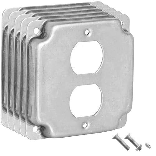 5 Pack Airmont Products 1-Gang Duplex Receptacle Electrical Box Cover - 4 Inch Square 1/2 Inch Raised Galvanized Steel Cover for Exposed Work - Surface Mount Junction Box Cover for Duplex Outlets