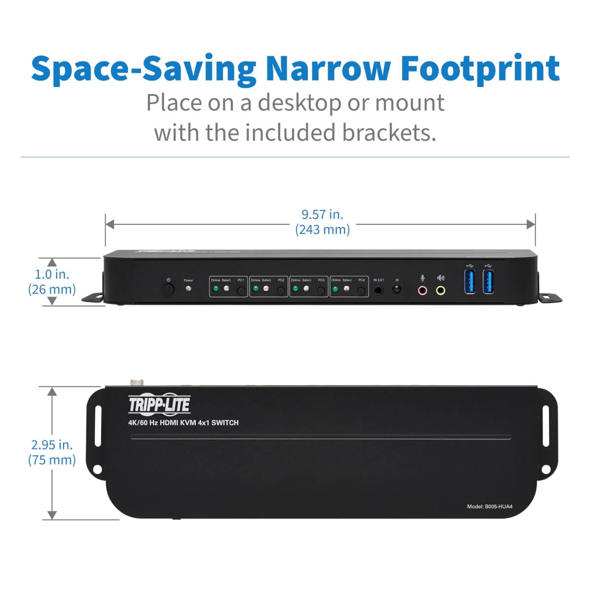 Tripp Lite by Eaton 4-Port HDMI/USB KVM Switch - 4K 60 Hz HDR HDCP 2.2 IR USB Sharing - 4 Computer(s) - 1 Local User(s) - 4096 x 2160 - 8 x USB - 5 x HDMI