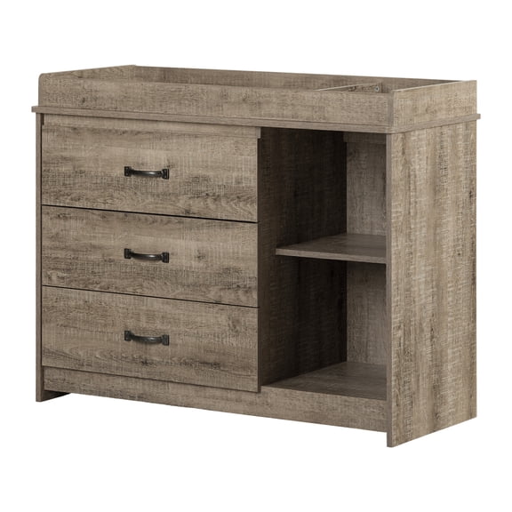 South Shore Tassio Changing Table with 3 Drawers, in Weathered Oak