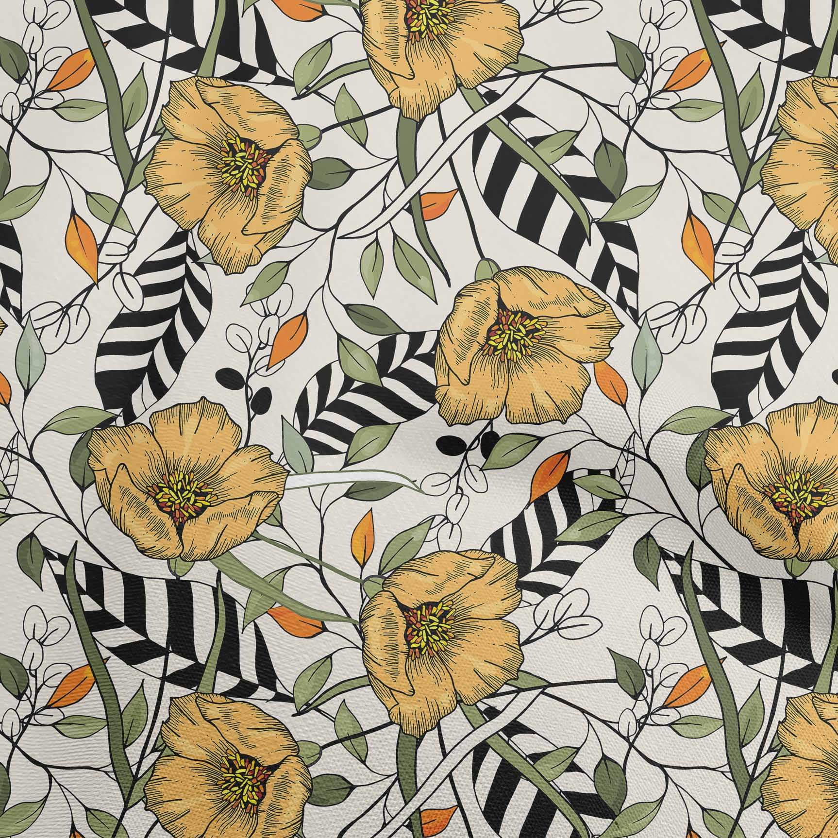 oneOone Silk Tabby Gamboge Yellow Fabric Tropical Floral Fabric For ...