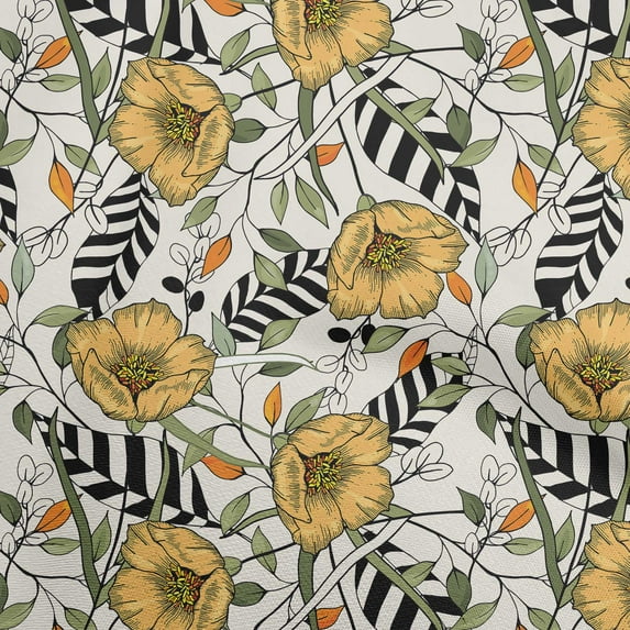 oneOone Cotton Poplin Gamboge Yellow Fabric Tropical Floral Quilting Supplies Print Sewing Fabric By The Yard 56 Inch Wide