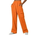 thumbnail image 2 of Women's High Waist Loose Fit Sports Pants with Pockets Comfortable Elastic Waistband Jogging Trousers Casual Style Lounge Wear Orange S, 2 of 4