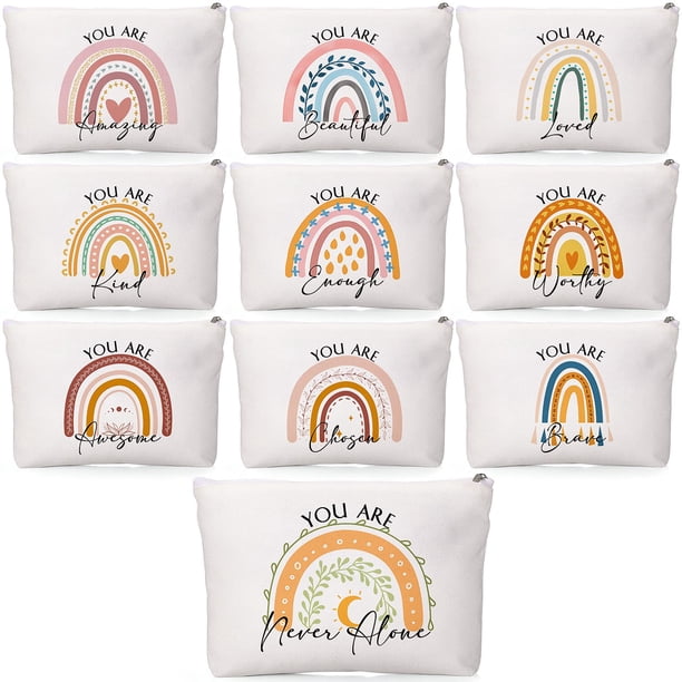 Bolsas de maquillaje Coume Rainbow Canvas, 10 unidades, con cierre de citas