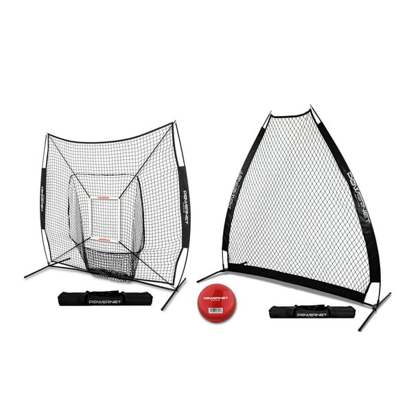 PowerNet 7x7 DLX Baseball Softball Practice Net Bundle with Portable  A-Frame Pitching Screen
