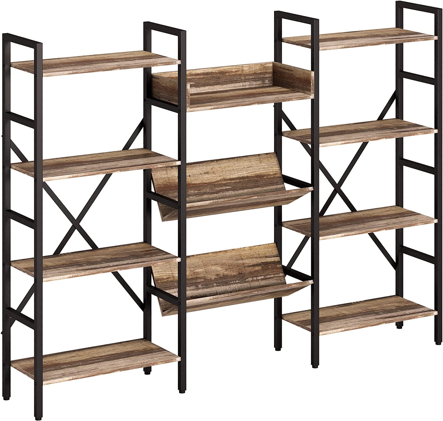 IRONCK Bookcases and Bookshelves Triple Wide 4 Tiers Industrial