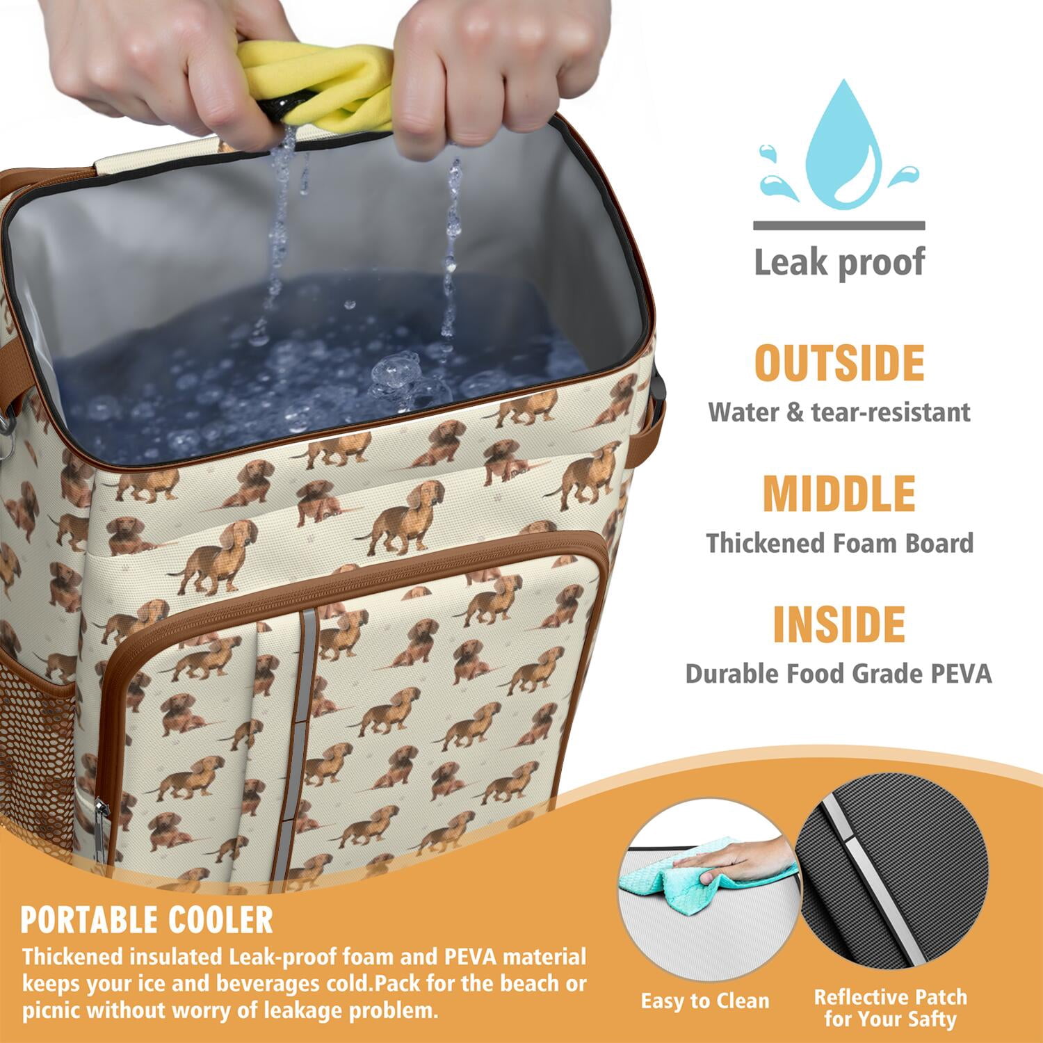 Travel Cooler Bag - Dachshund Footprint Camping Beer Cooler Backpack with Bottle Opener- Waterproof Insulated Picnic Backpacks - Cooler Bag for Beach