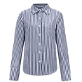 thumbnail image 5 of Summer Tops, Duoif Women's Relaxed Striped Button Down, Irregular Design Shirts for Women Navy L, 5 of 5