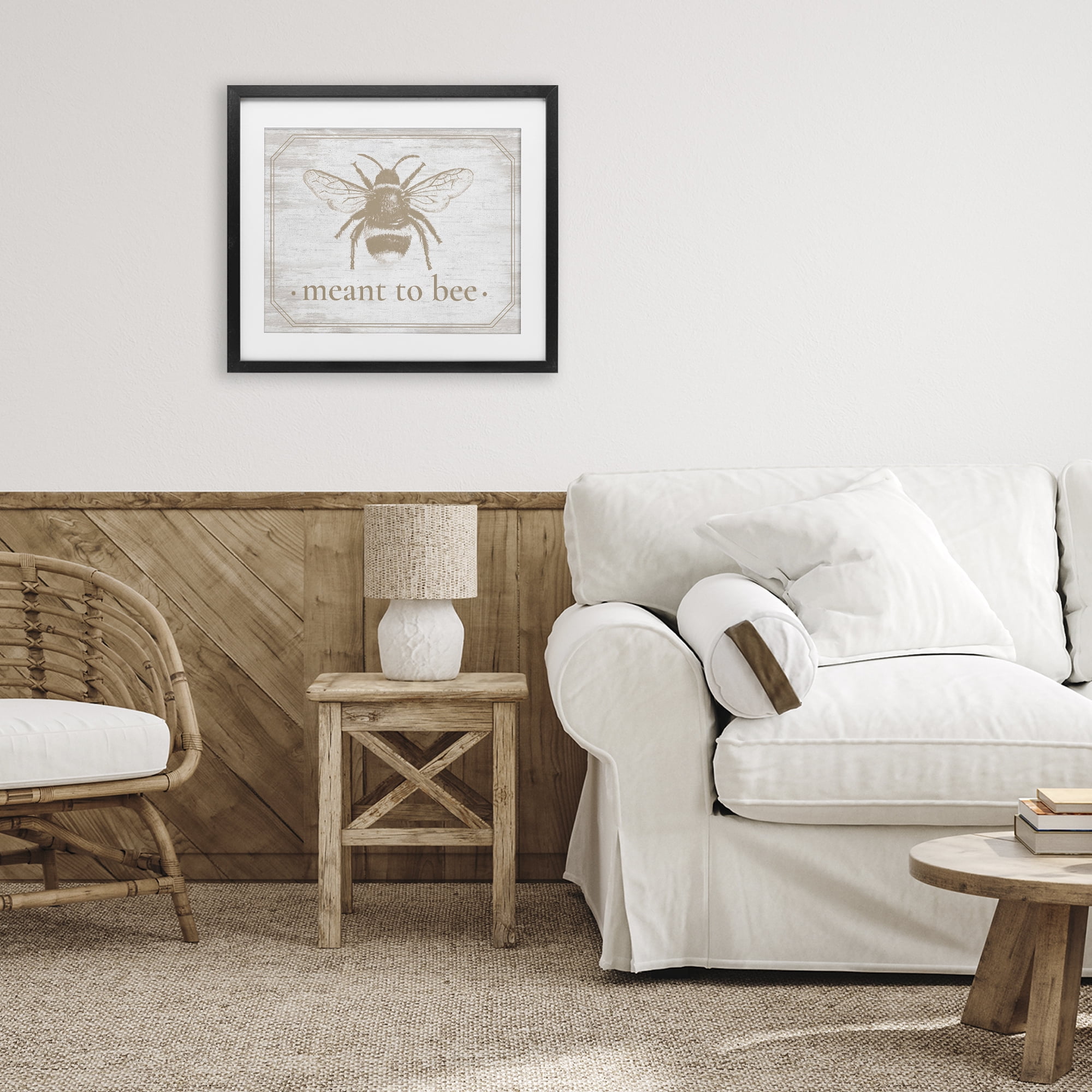 Meant To Bee Rustic Border Black Framed Print Under Glass, design by Lettered and Lined