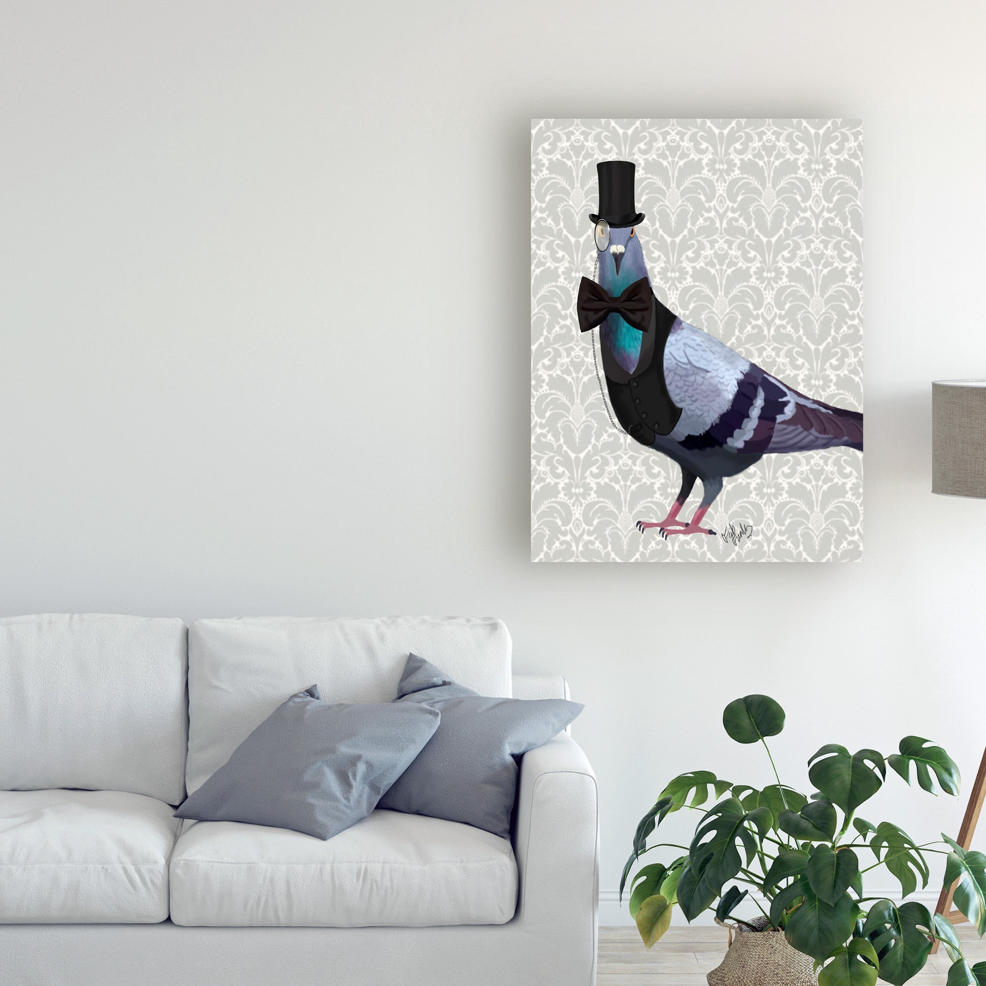 Trademark Fine Art 'Pigeon In Waistcoat And Top Hat' Canvas Art by Fab Funky