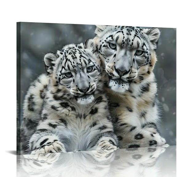 Creowell Snow Leopards Print Canvas Wall Art Home Decor Ready To Hang 16x12in