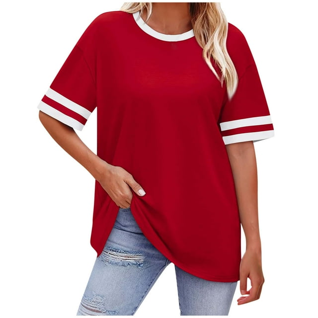 JMKQLZ T-Shirt Décontracté pour Femmes avec Impression de Lettres, Col Rond et Épaules Tombantes, Manches Courtes