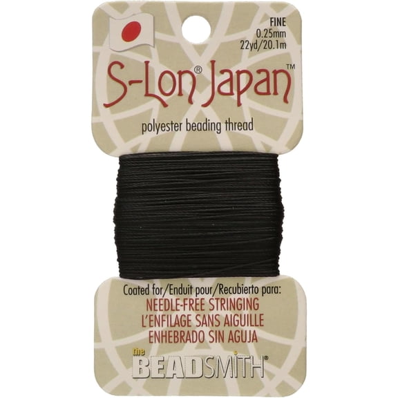 The Beadsmith S-Lon Japan – Fine Polyester Thread – Black Color, .25mm Diameter, 22 Yards per Card – Needle-Free Stringing, Easy to Thread Beads – Ideal for Knotted Jewelry, Pearls and DIY Crafts