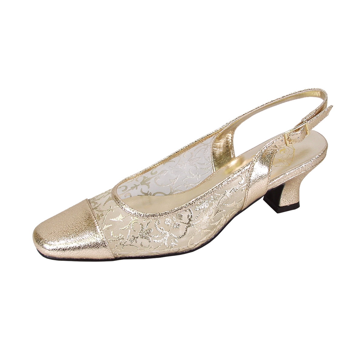 Floral Josie Women Extra Wide Width Closed Toe Mesh Slingback, Women's, Size: 8 E, Gold