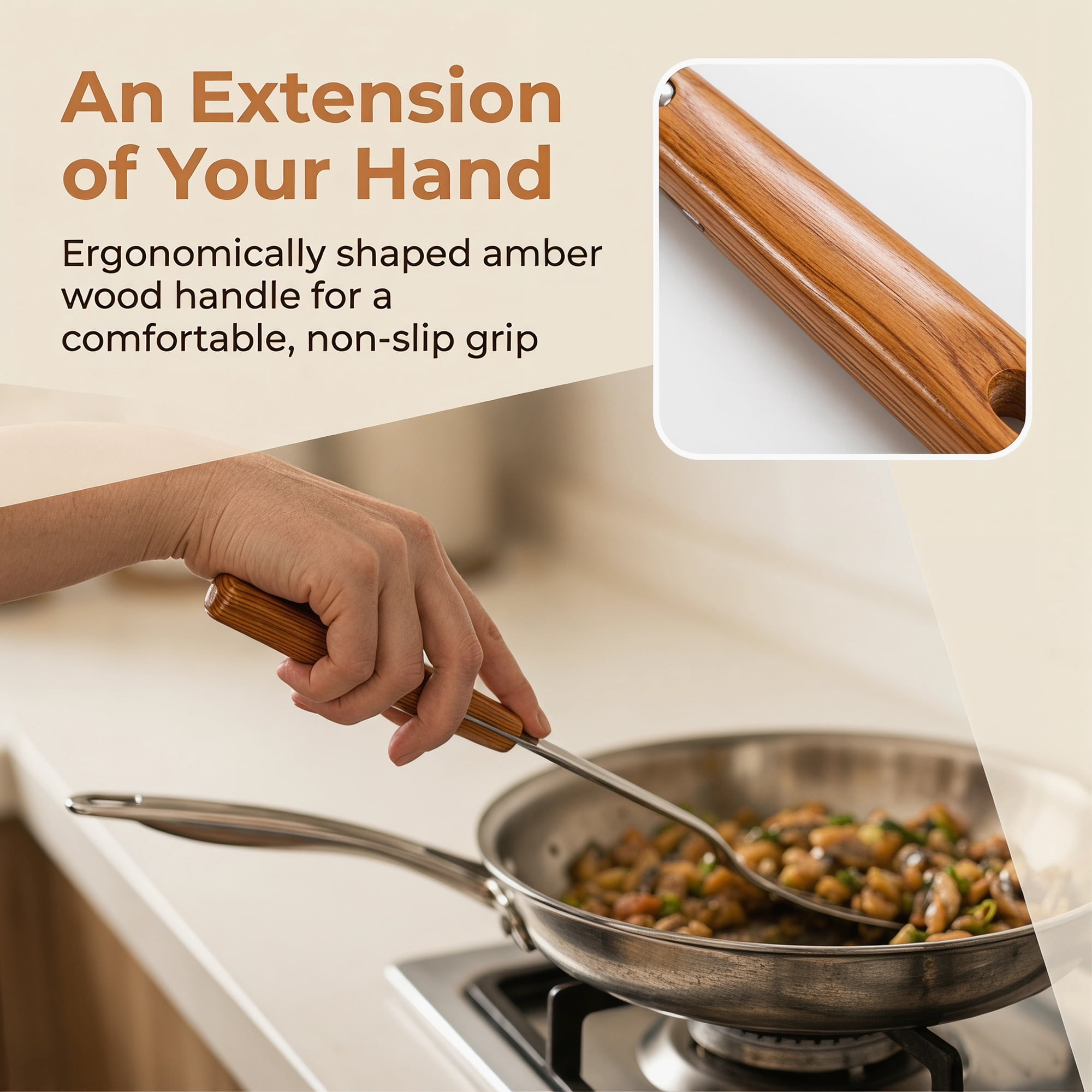 Unique Bargains Cooking Utensil Set, Stainless Steel Kitchen Gadgets Silver-Wood C 2pcs