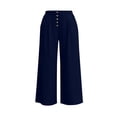 thumbnail image 5 of QIYAGBSA Women's Wide Leg Capri Pants Button Front Elastic Back Waist Side Pockets Summer Casual Wear (Navy, M), 5 of 7