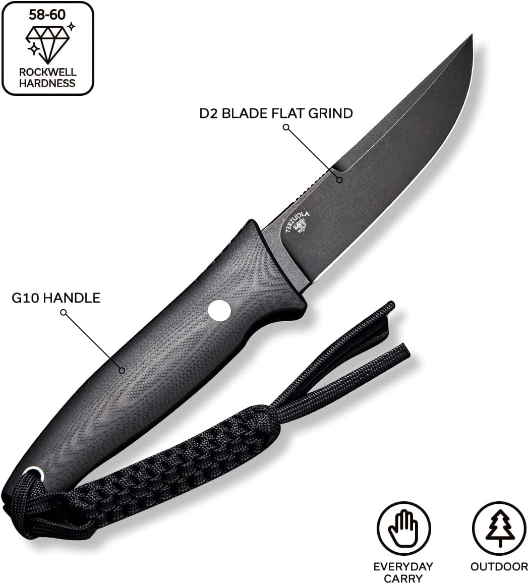 CIVIVI 4.07" Drop-Point D2 Blade Fixed Blade Tactical Knife, with Black Lanyard C19046-3