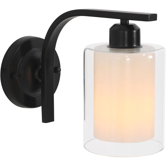 Industrial Black Wall Sconce, Modern Sleek Wall Mount Light Fixture Glass Wall Lamp Lighting, Indoor Wall Mounted Lamp for Living Room Bedroom Hallway Kitchen Bedside Reading Lamp
