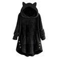 thumbnail image 1 of Ozmmyan Woman's Casual Solid Color Plush Buttons Long Sleeved Hooded Plush Coat Top, 1 of 5