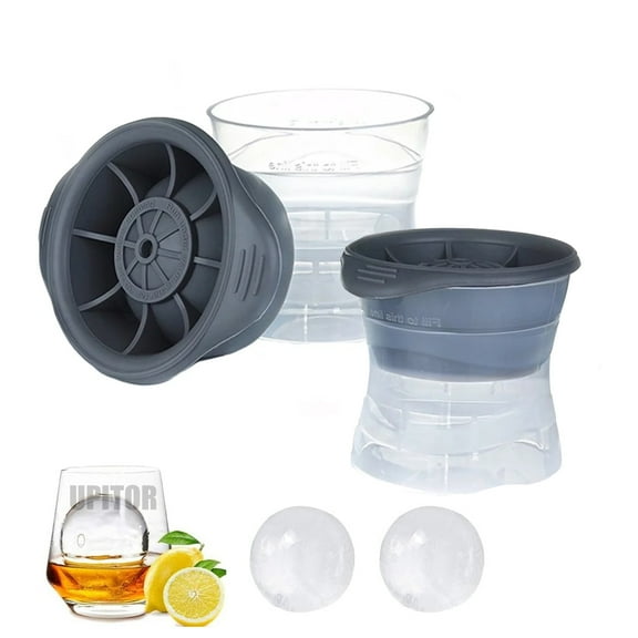 UPITOR Round Ice Cube Mold - Set of 2,Sphere Ice Maker Ball Molds ,Whiskey Ice Ball Molds, Scotch Ice Sphere for Cocktails Drink