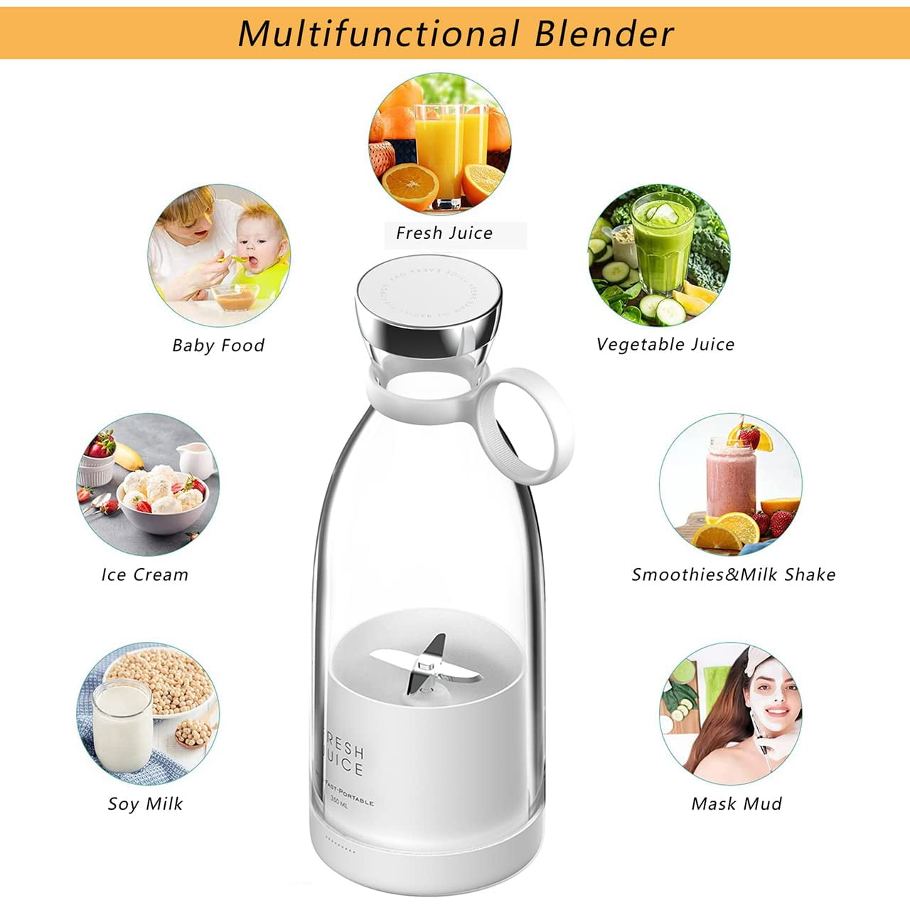  Portable Blender, USB Rechargeable Smoothie on the Go Blender  Cup with Straws, Protein Shakes Fruit Mini Mixer for Home, Sport, Office,  Camping, Blue, 8.9x3.1 (8S): Home & Kitchen