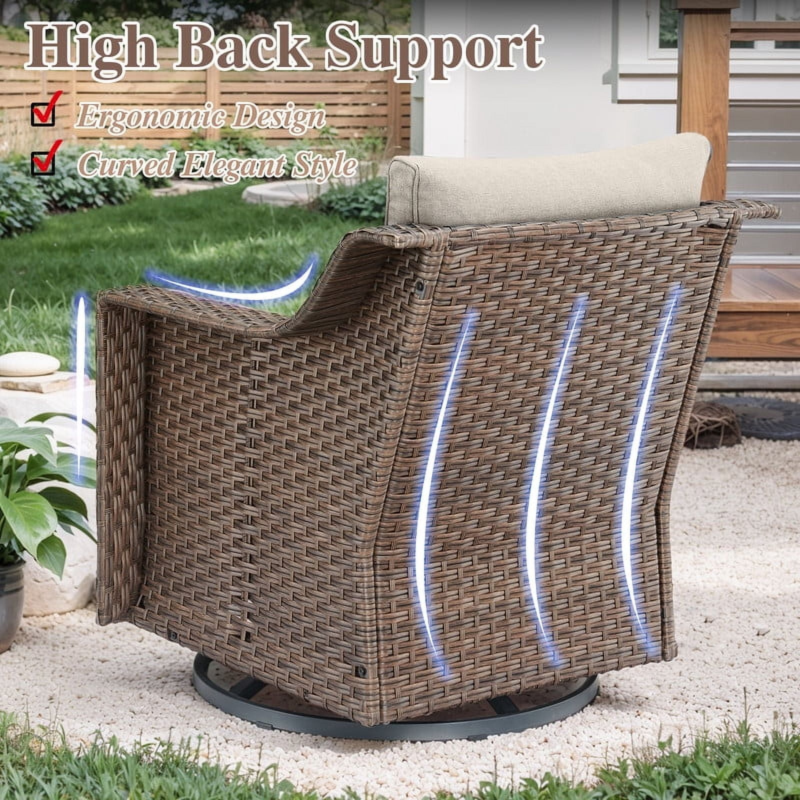 PARKWELL 9 Pieces Outdoor Patio Furniture Set 9-Seat High Back Wicker Conversation Set with Swivel Glider Chairs,Brown Wicker Beige Cushion