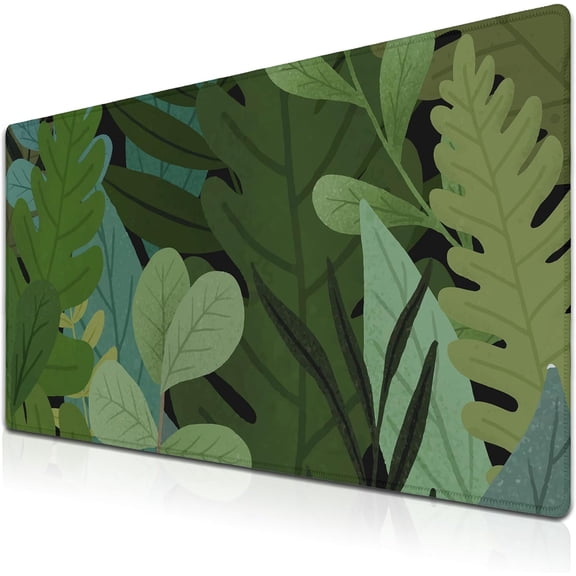 Full Desk Mat Green Gaming Mousepad XXL, Large Desk Pad for Keyboard and Mouse, Neutral Mouse Pad Waterproof Non-Slip Rubber Base, 35.4" X 15.7" for Work/Game/Office/Home Monstera Leaves Anime