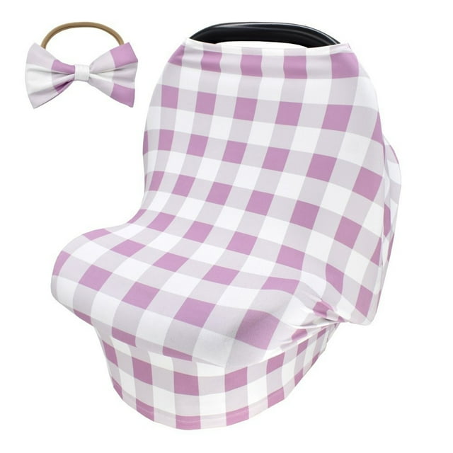 Plaid Breastfeeding Towel Hair Band Set Multi-function Safety Seat Cover Baby Bow Hair Band