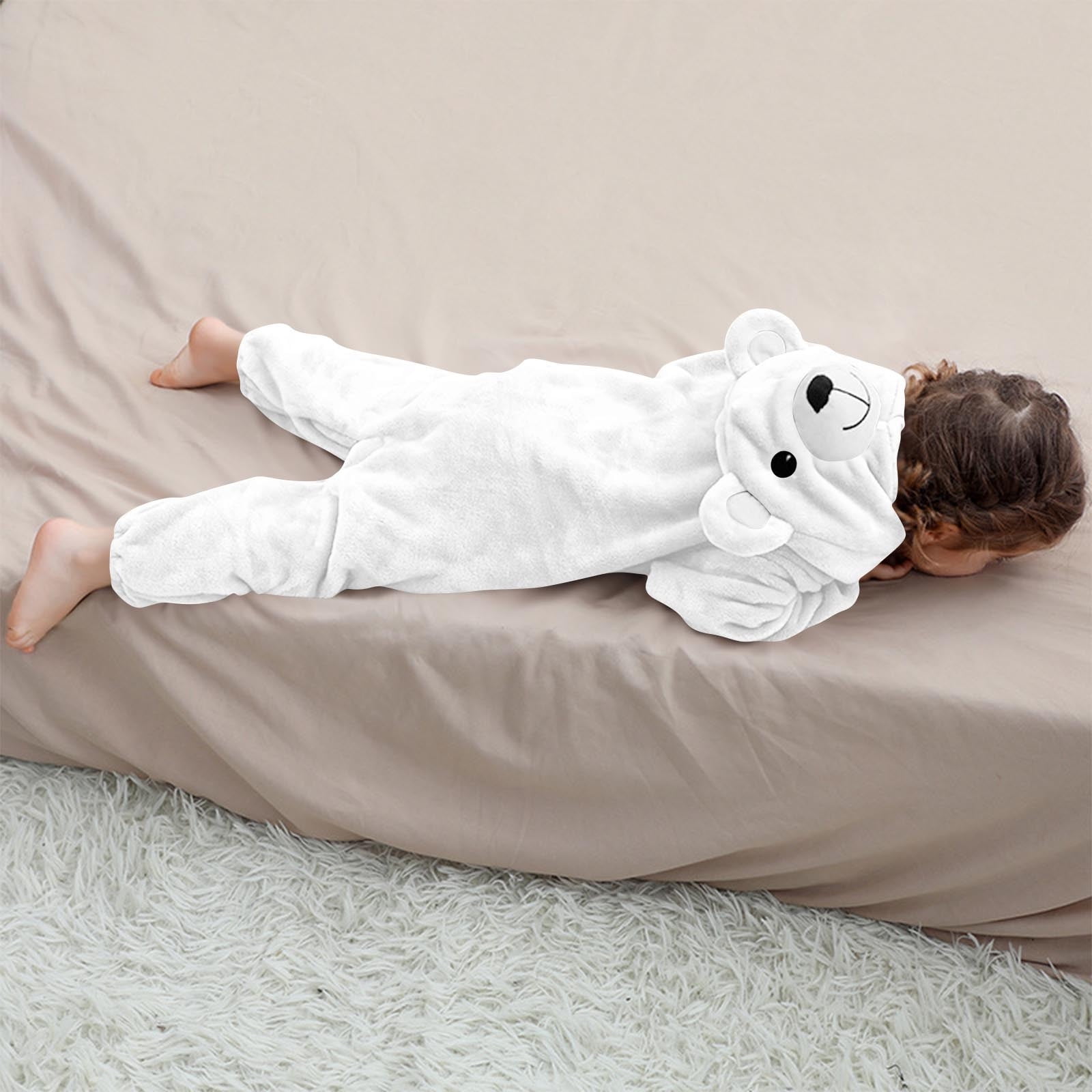 Paiwinds Girls' Fleece Hooded Jumpsuit Pajamas for Toddler & Kids (3M-6Y) Winter Warm Bear Costume One-Piece Sleepwear with Buttons, Soft Long Sleeve Romper for Home & Holiday