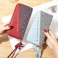 thumbnail image 4 of Fashion Glitter Clutch Card Holder Case Long Wallet Handbags Phone Bag Zipper Purse WINE RED, 4 of 8