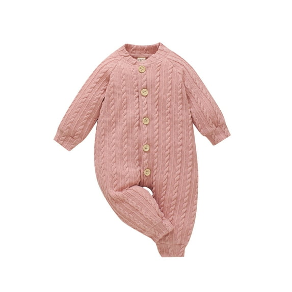 Qiylii Baby Solid Color Bodysuit,Button-down Long Sleeve Round Neck Knit Romper