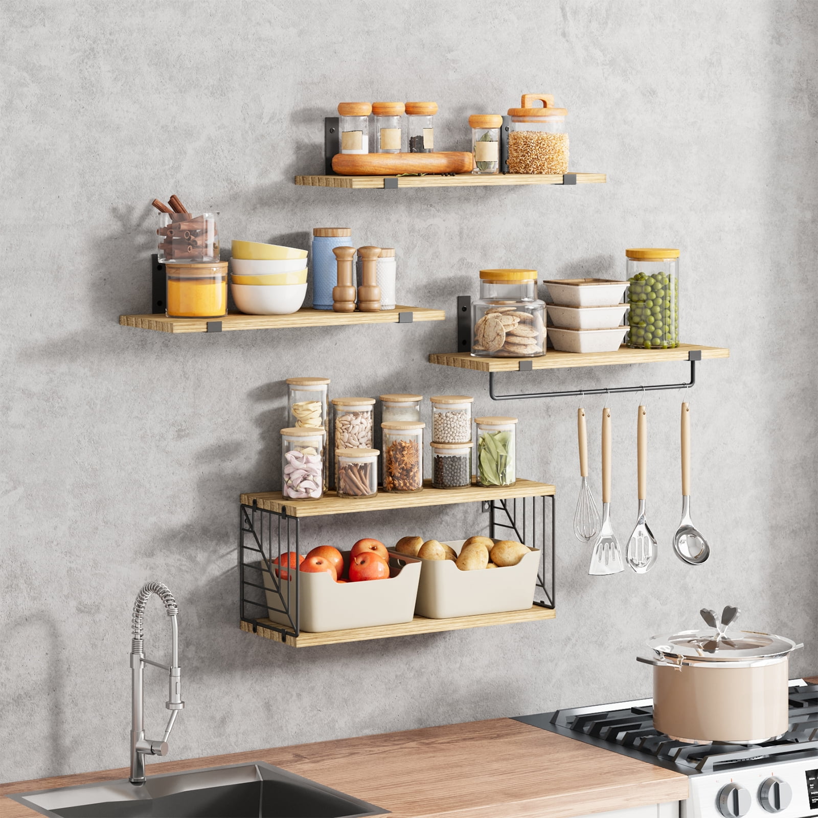 Fairy 4+1 Tier Bathroom Floating Shelves Over Toilet, 15.8in Wall Shelves for Bathroom, Living Room,Bedroom and Kitchen (Carbonized Black)