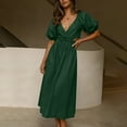thumbnail image 2 of Summer Dresses for Women Puff Short Sleeve Solid V Neck Midi Dress Waist Hollow Out Cute Beach Long Dress, 2 of 7