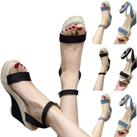 

f21 Womens Espadrille Platform Wedge Sandals Elastic Ankle Strappy Open Toe Slingback High Heel Summer Sandals