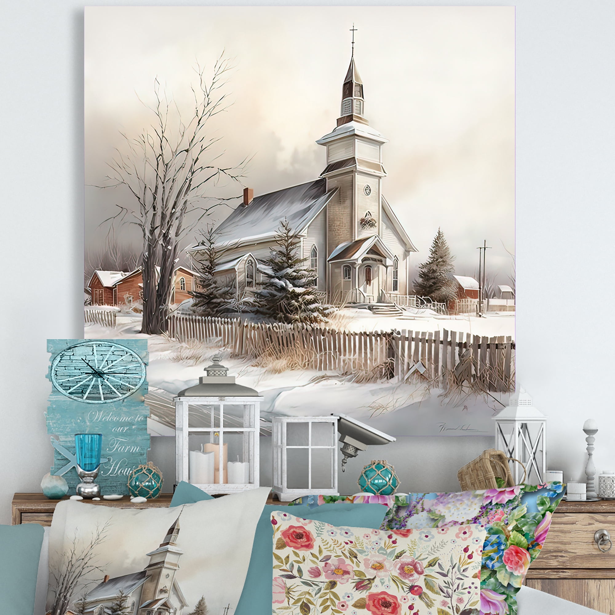 Designart Church In Country During Winter IV Canvas Wall Art