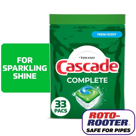 Cascade Complete Dishwasher Pods, Dishwasher Detergent, Dish Detergent Soap, Fresh, 33 Count